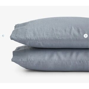 The Company Store Premium Breathable Washed Linen Solid Pillowcase Set Dusty Blu